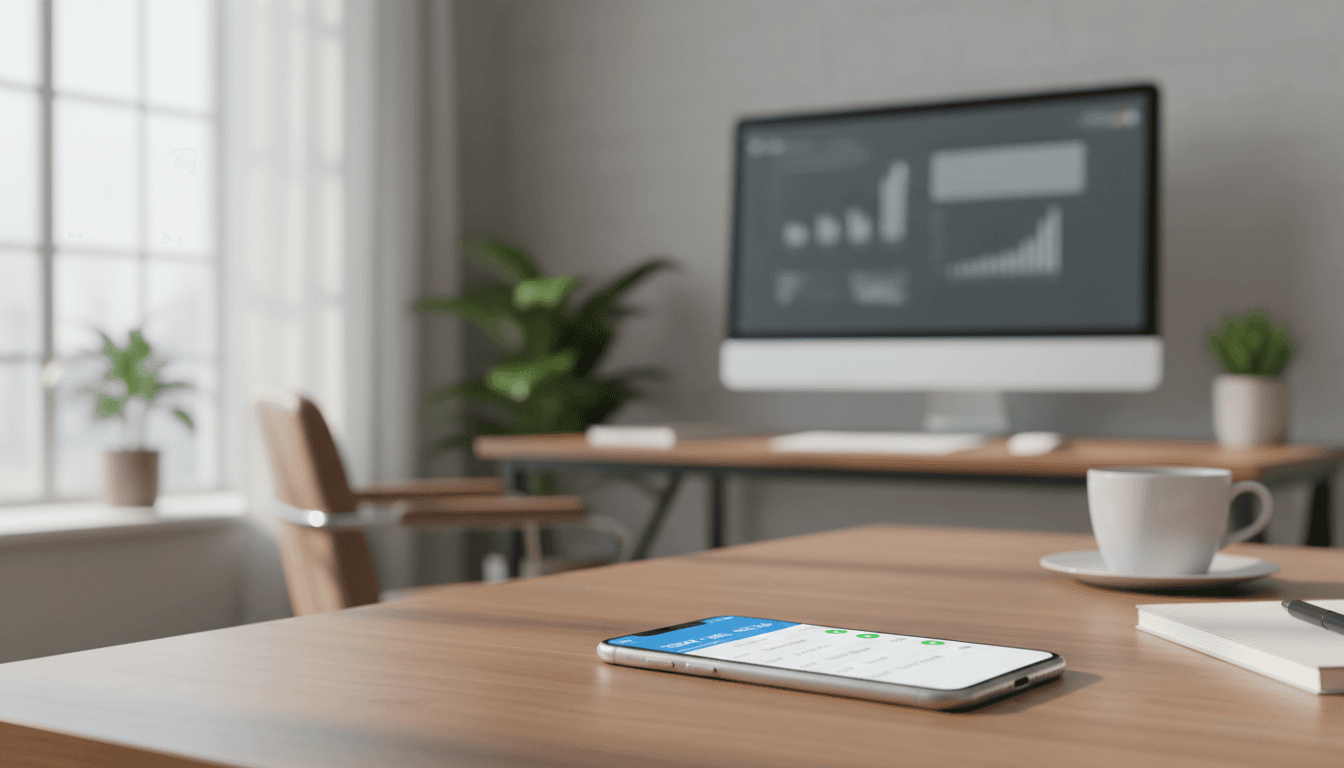 Smartphone on a desk displaying a calendar with appointment bookings