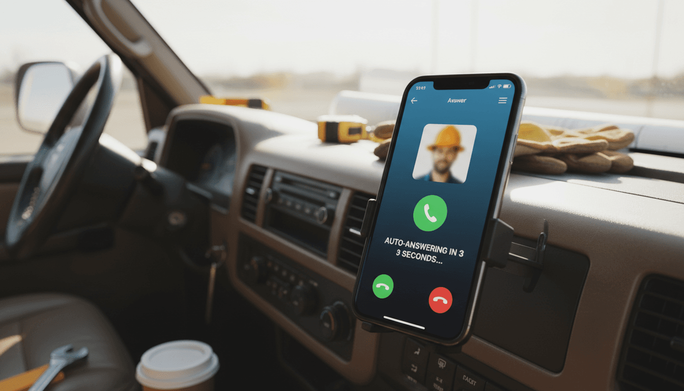 Smartphone on a dashboard showing an incoming call being answered